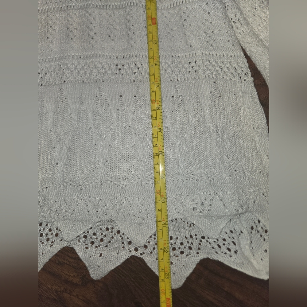 Altar'd State Bell Sleeve White Cotton Eyelet Crew Neck Scalloped Hem Sweater - Picture 5 of 8